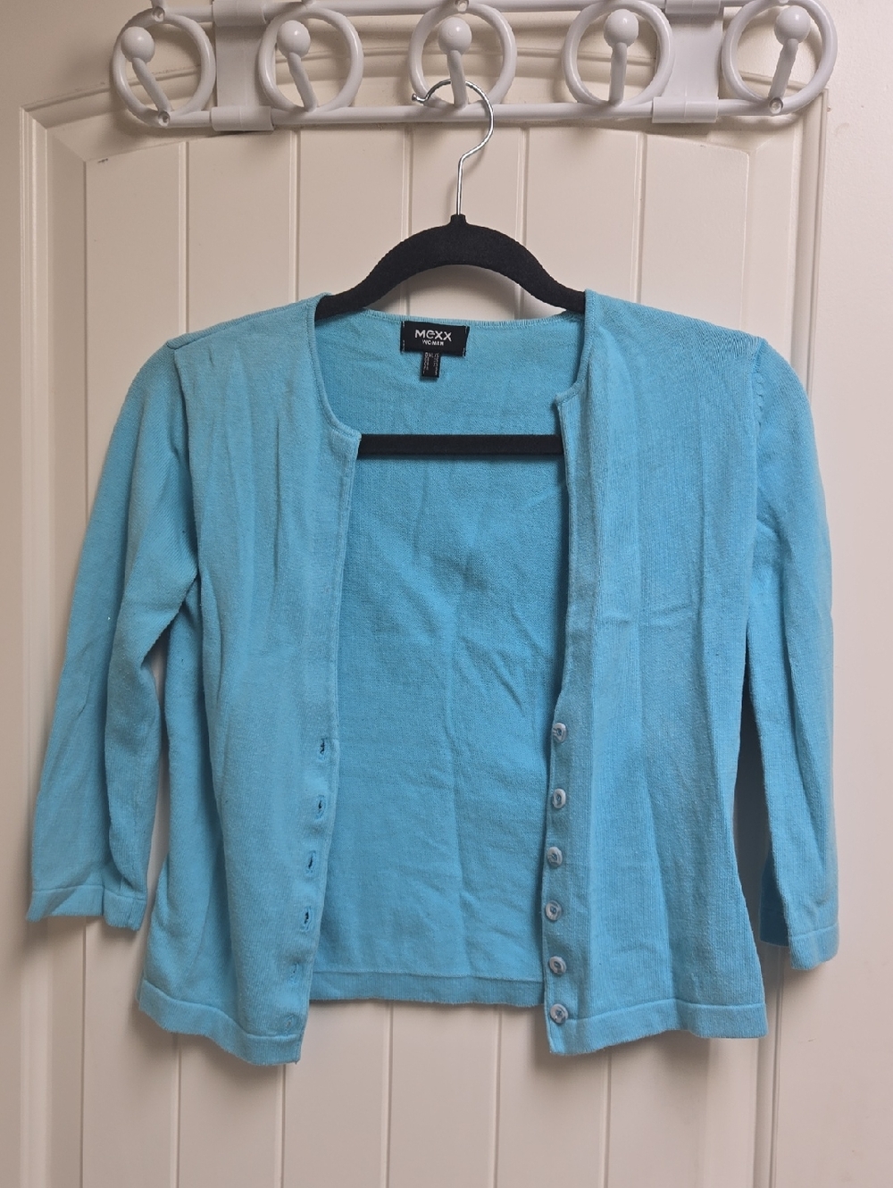 Mexx Women Cotton Light Bright Aqua Blue Button-Front Cardigan XS Long Sleeve